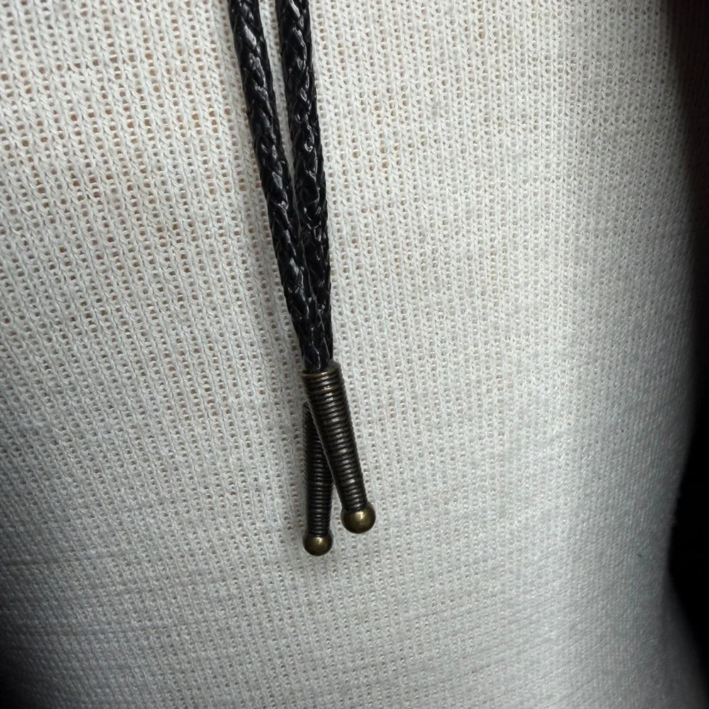 Vintage Western Bolo Tie Antique Brass Intertwined Rings Black Braided Cord